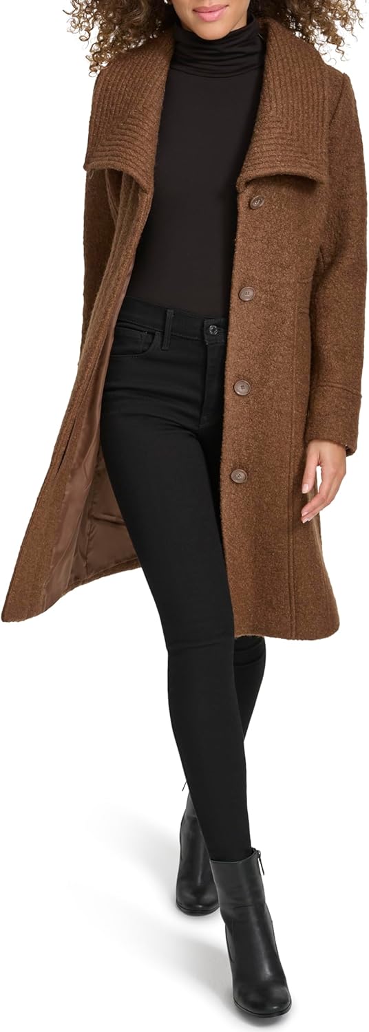 Kenneth Cole Women's Pressed Boucle Wool Coat With Oversized Wing Collar - Image 2
