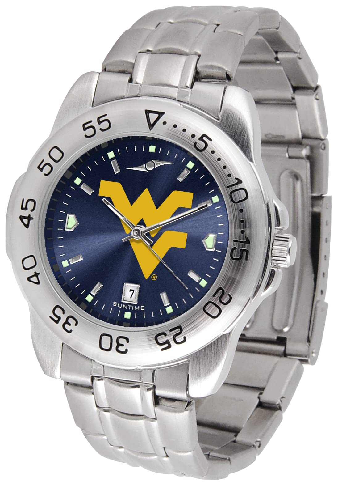 SunTime Men's NCAA Team Sport Watch, 20mm Stainless Steel Strap, Reflective Shiny Dial with Date
