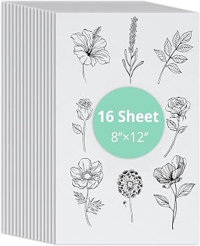 8"x12"Sticky 16 PCS Stick and Stitch Embroidery Paper Wash Away Printable Water Soluble Embroidery Paper, Printable Embroidery Transfer Paper for Hand & Machine Embroidery