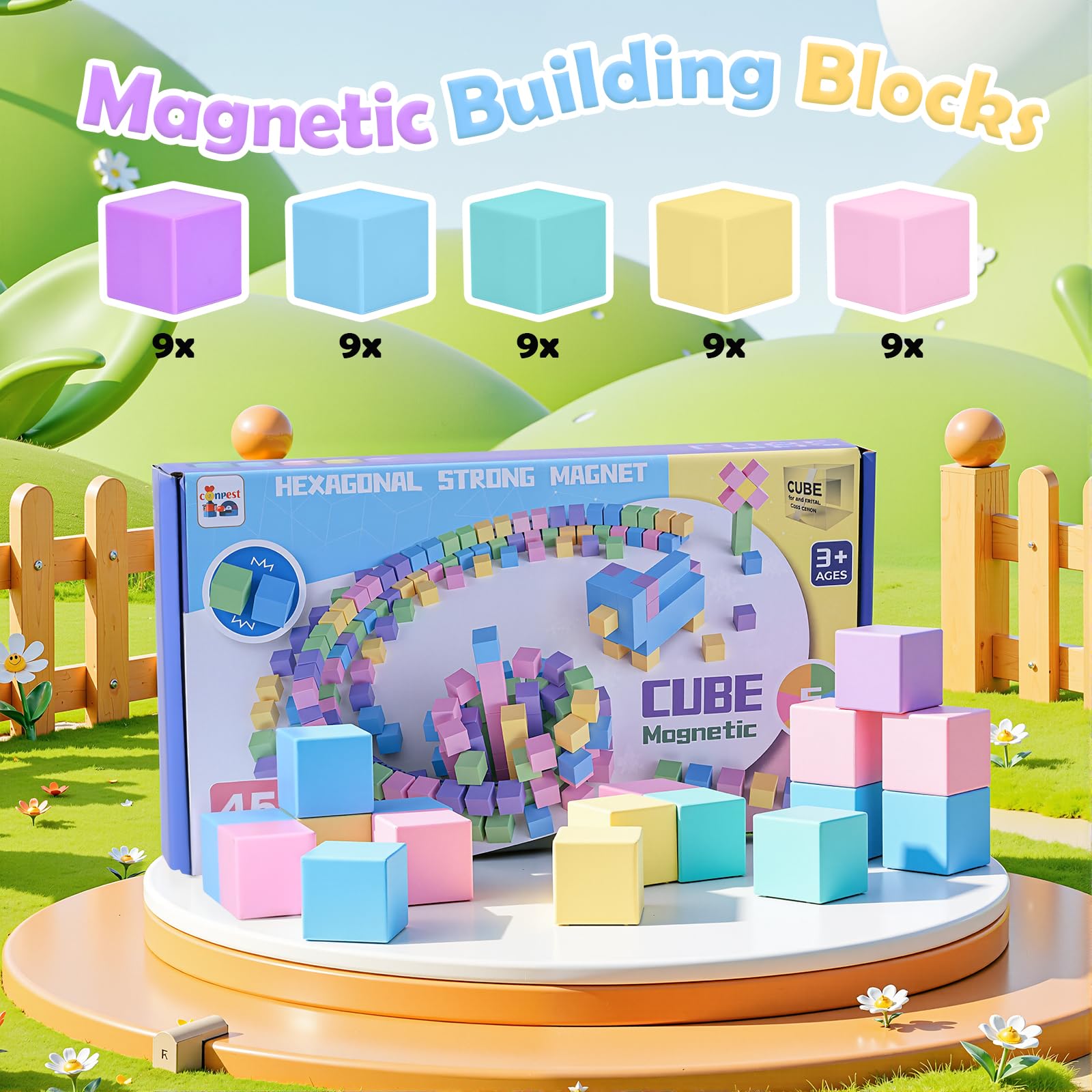 Qhpbuy 45 Bloques Magnéticos De Construcción – Juguetes Creativos Con Imanes Para Niños De 3 A 8 Años, Perfecto Para Estimular La Imaginación Y La Motricidad