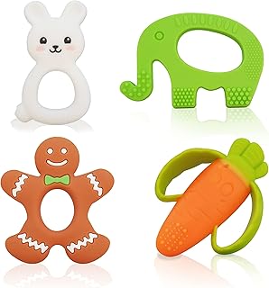 Package of 4 Baby teethers - Silicone Pacifier Teether Toys for Babies 0-6 and 6-12 Months â€“ Pain Relief â€“ Infants and Toddlers WANABUY