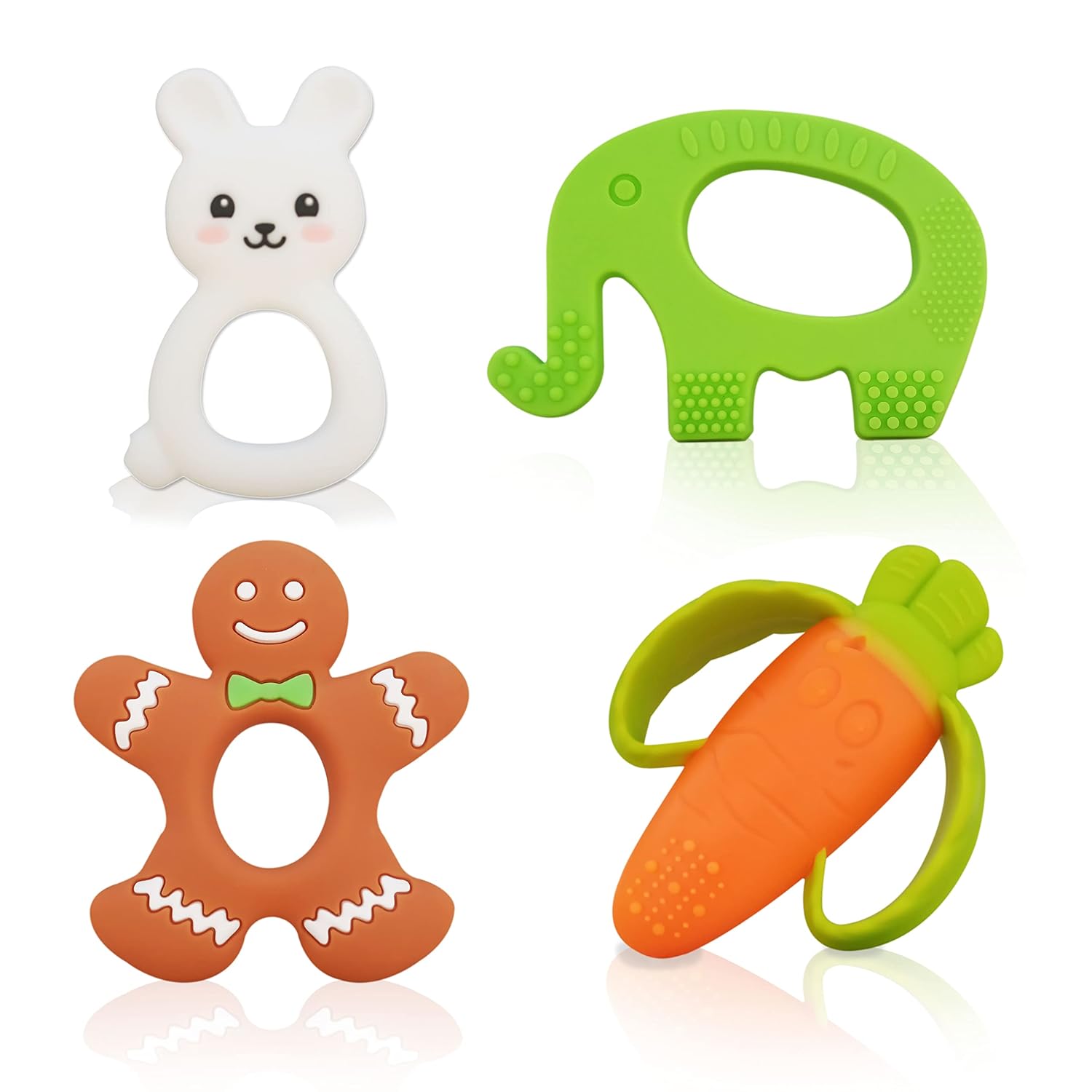 Silicone Pacifier teether Toys for Babies 0-6 and 6-12 Months – Package of 4 Baby teethers - Pain Relief – Infants and Toddlers. Safer Than Plastic - Soft and Flexible - Easier to Clean