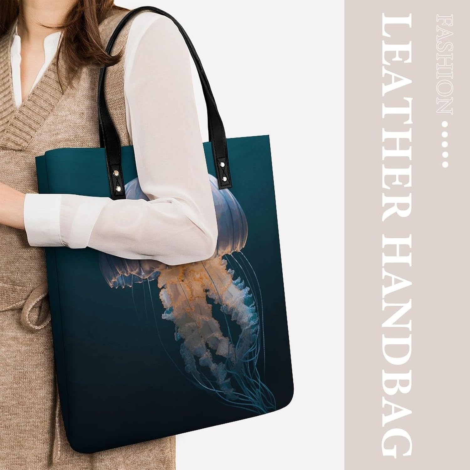 3D Jellyfish Tote Bag with Magnetic Buckle Reusable Grocery Bags Lightweight Cross Body Handbag for Daily Essentials