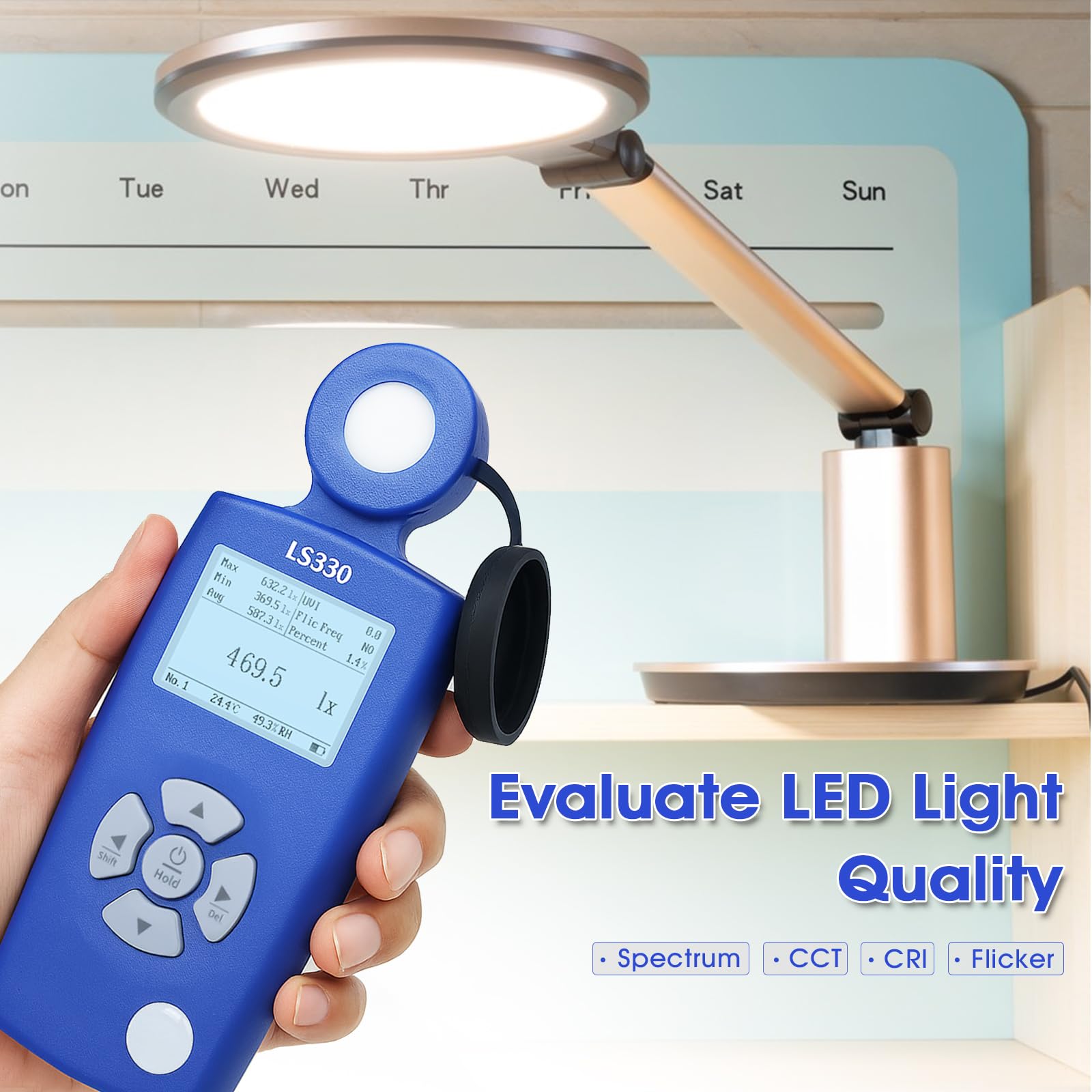 Luxmeter Digital, Spektral Lichtmessgerät mit PPFD, UV-Index & Flicker Messung, Hochpräzises Beleuchtungsmessgerät mit Farbtemperatur & CRI für LED, Pflanzen, Gewächshaus & Arbeitsplatz