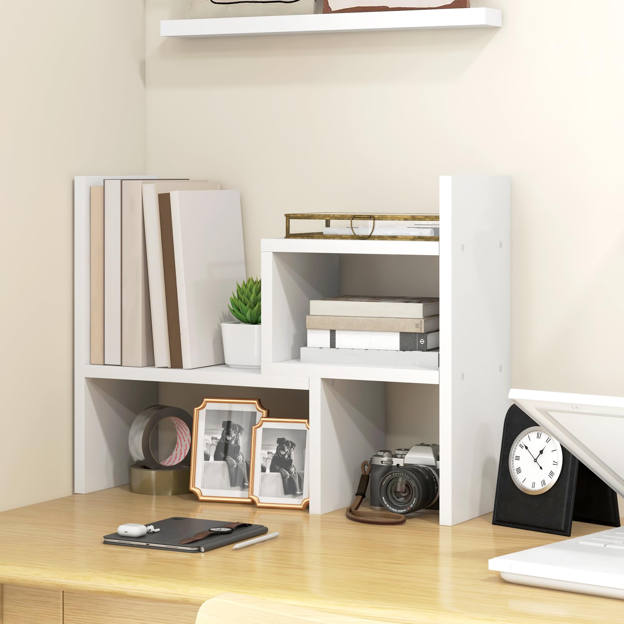 HOMCOM Modulares Schreibtischregal, multifunktionaler Schreibtisch-Organizer, Schreibtisch-Organizer, Schreibtisch-Regal, 2-teilig, Holz, Weiß
