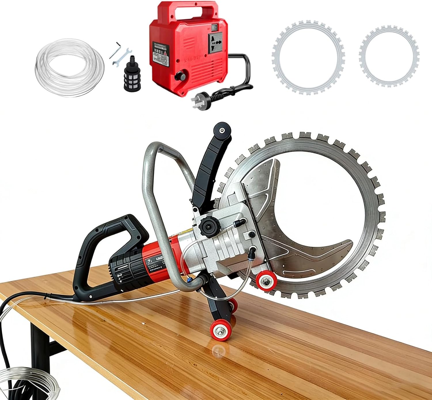9800W Brushless Wall Cutting Saw, Ring Concrete Saw- Multi-Angle, Water Cooled. Cutting Depth 11.81-19.69 inchs, Diamond Blades for Granite, Stone & Concrete 410+520mm