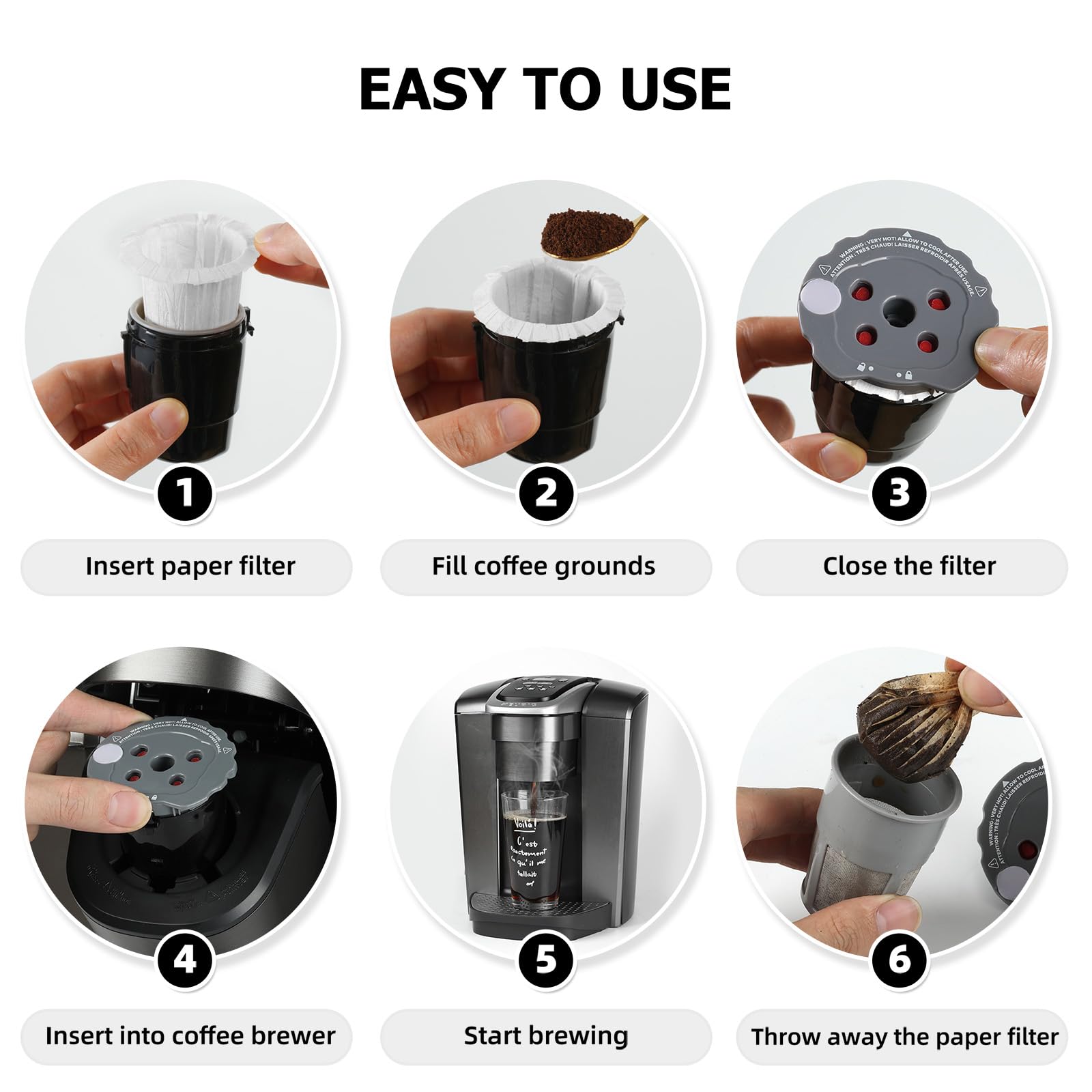 Fanativita Filtros de café desechables para tazas de filtro reutilizables K-Carafe para Keurig (blanco, 100 unidades)