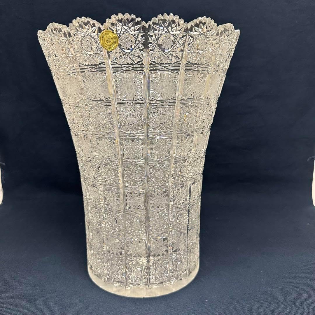3638 ボヘミアクリスタル（チェコ製） ハンドカット 花瓶 未使用