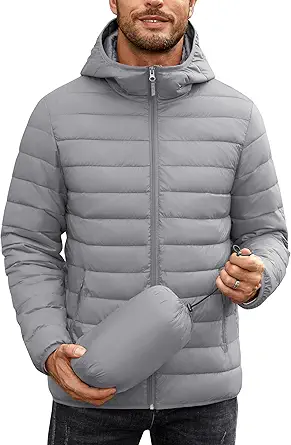 COOFANDY Men's Packable Puffer Jacket Lightweight Hooded Insulated Winter Coat Windproof Zipper Down Jacket