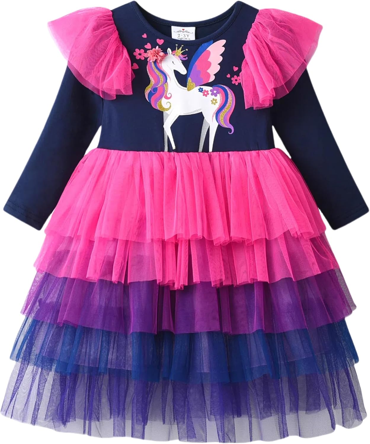 DXTON Toddler Girls Dress Long Sleeve Tutu Winter Birthday Party Dress for Little Girl 3-8T