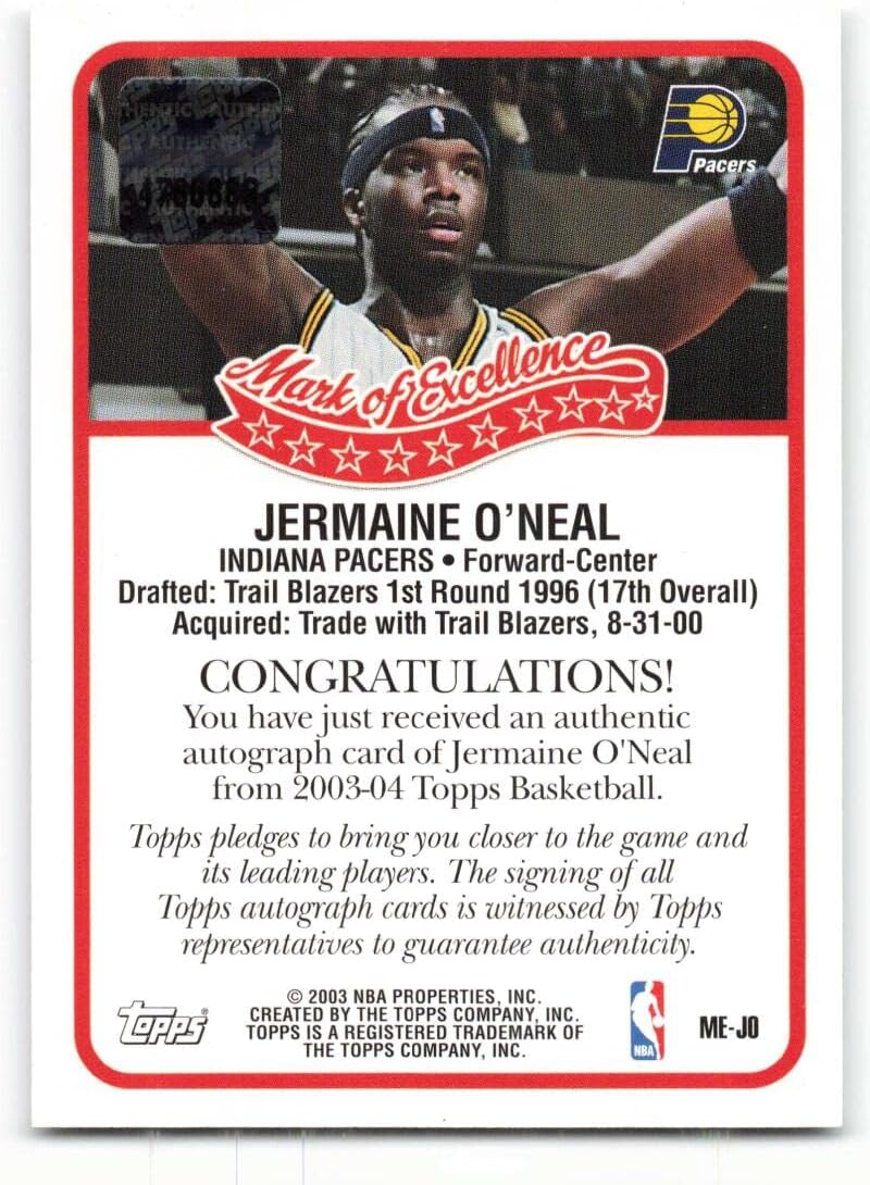 2003-04 Topps Mark of Excellence Autographs #JO Jermaine O'Neal NM-MT Auto Basketball
