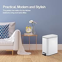 Vista 7 de Cubo de basura de acero inoxidable de 1.3 galones con tapa, cierre lento, cesta de basura delgada con pedal para baño, cocina y oficina (blanco)