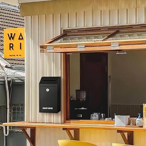 Miniatura 7 de Caja de metal con cierre seguro para dinero con montaje en pared, caja de recolección de donaciones con agujeros preperforados y ranura grande para