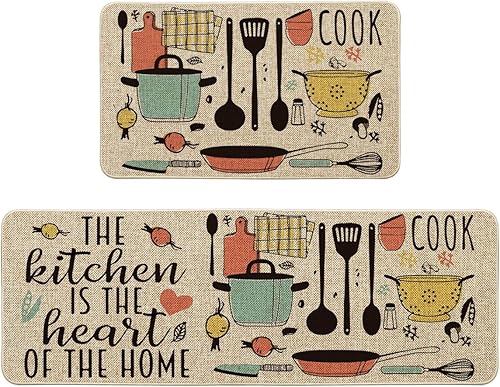 Artoid Mode The Kitchen is The Heart of The Home - Juego de 2 tapetes de cocina de temporada tapetes de perfil bajo para fiestas de vacaciones para Artoid Mode The Kitchen is The Heart of The Home - Juego de 2 tapetes de cocina de temporada tapetes de perfil bajo para fiestas de vacaciones para