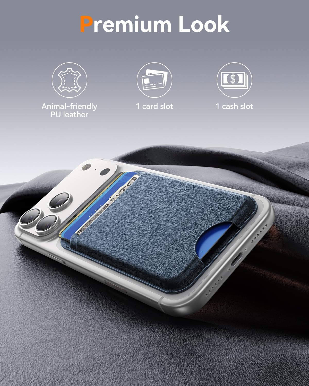 for MagSafe Wallet, 5 Card Holder, Slim Leather Magnetic Wallet for iPhone 17/16/15/14/13/12 Pro Max Plus Air Series, 1 Card Slots & 1 Cash Slot,Blue image 5