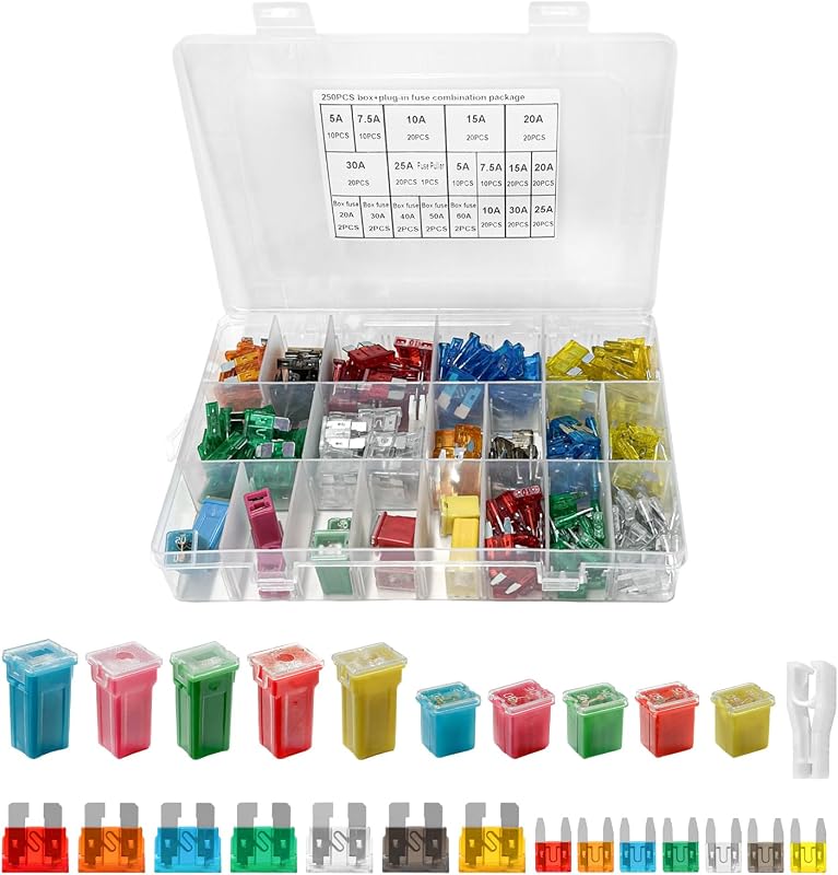Kit de Fusíveis Automotivos MTRPS com Lâmina Mini e Tipo Caixa – 250 Peças