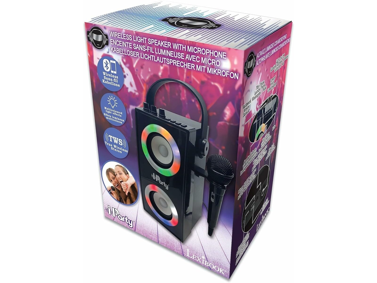 Lexibook iPparty Hoparlör - Taşınabilir Bluetooth Mikrofon Hoparlörü, Karaoke, Işık Efektleri, Kablosuz, USB, SD Kart, Şarj Edilebilir Pil, Siyah, BTP180BKZ, Tek Boyut