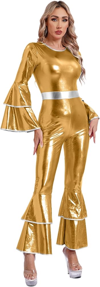 Amazon.com: Lorilida Womens Sexy Metallic Disco Jumpsuits Foxy Lady Disco  Retro Romper Bodysuit 70s 80s Outfits Gold Small: Clothing, Shoes & Jewelry