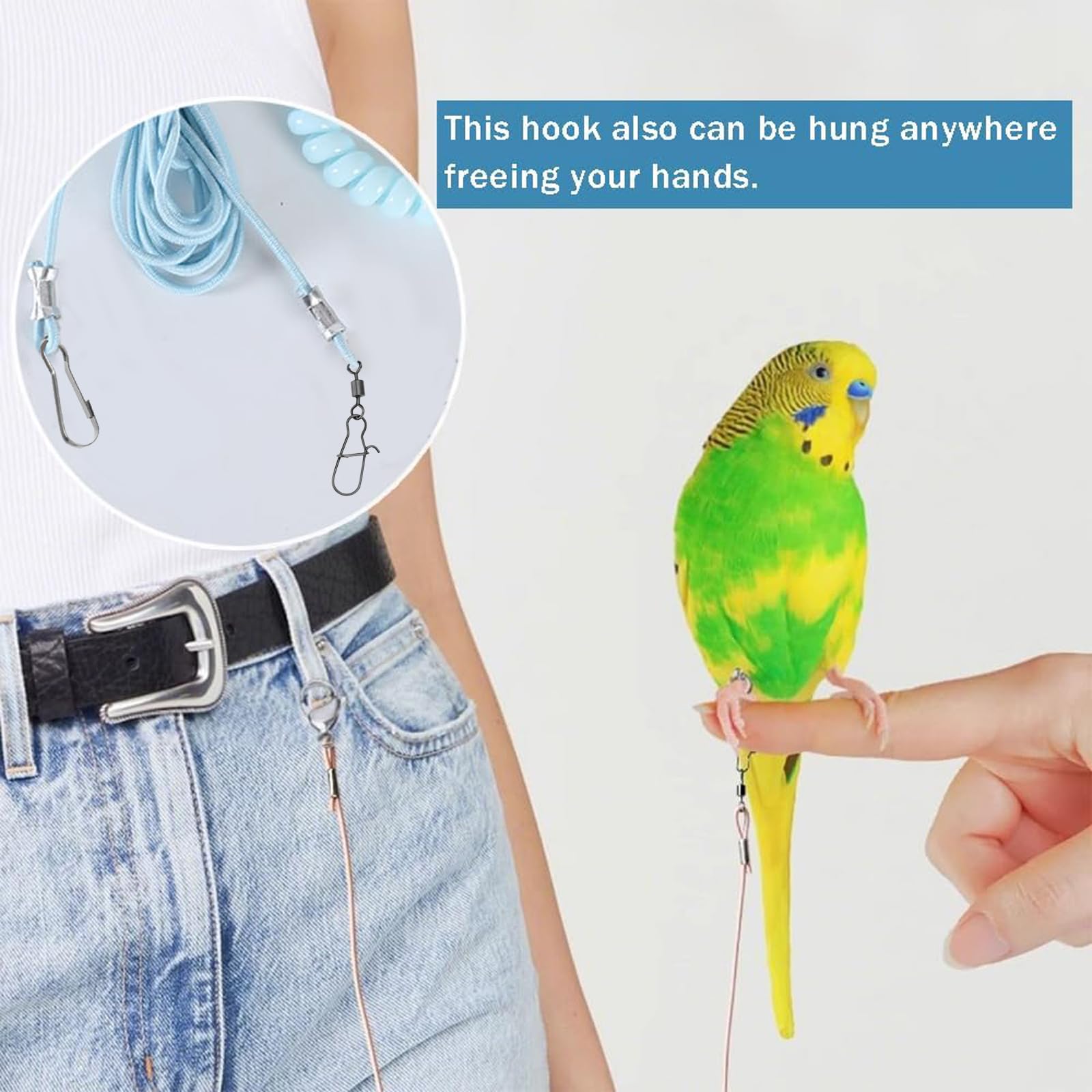 YUISI 300cm Bird Harness, Parrot Toy, with 3 Different Size Foot Ring, with Anti Lost Bracelet, Mini Lightweight Outdoor Bird Harness for Birdsfor Budgies, Cockatiels & Small Birds 2