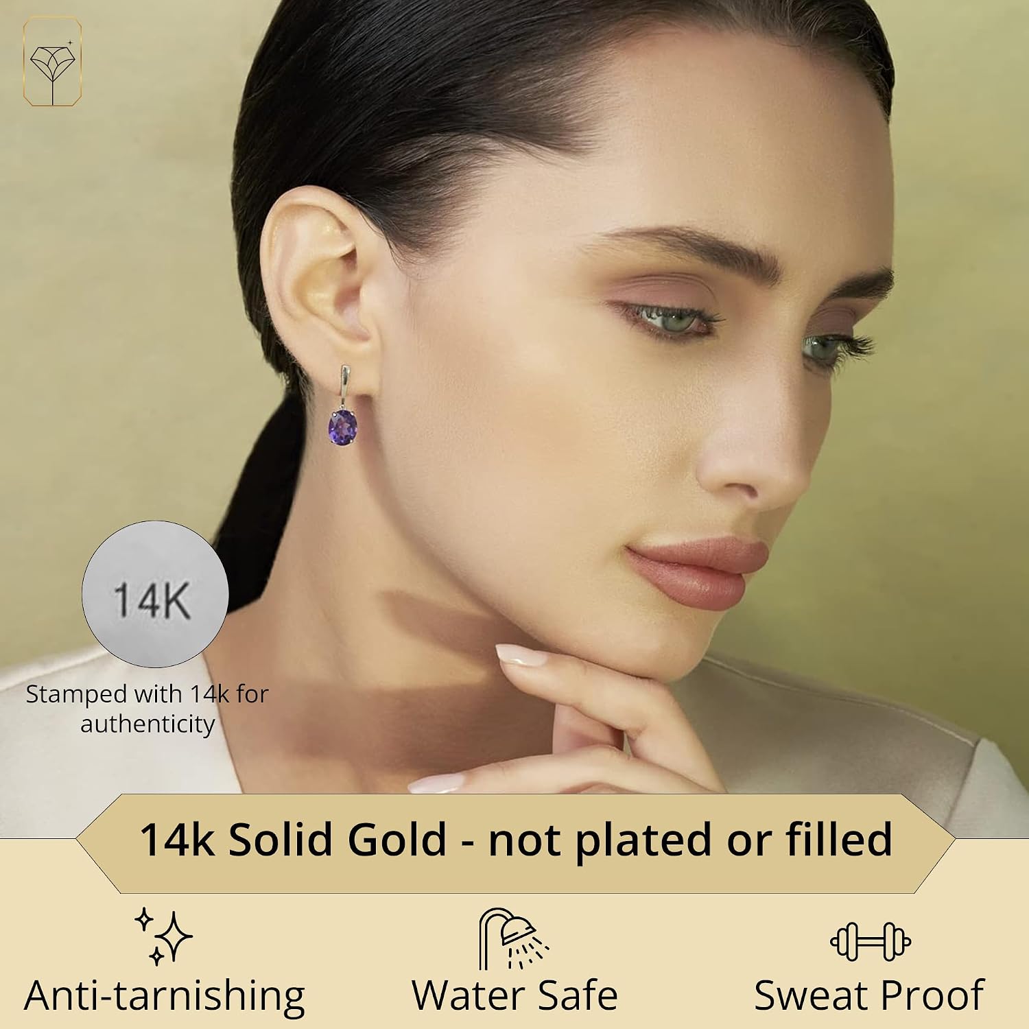 14k White or Yellow Gold Oval Cut Gemstone Drop Dangle Earrings for Women with 10mm x 8mm Birthstone and Push Back by MAX + STONE