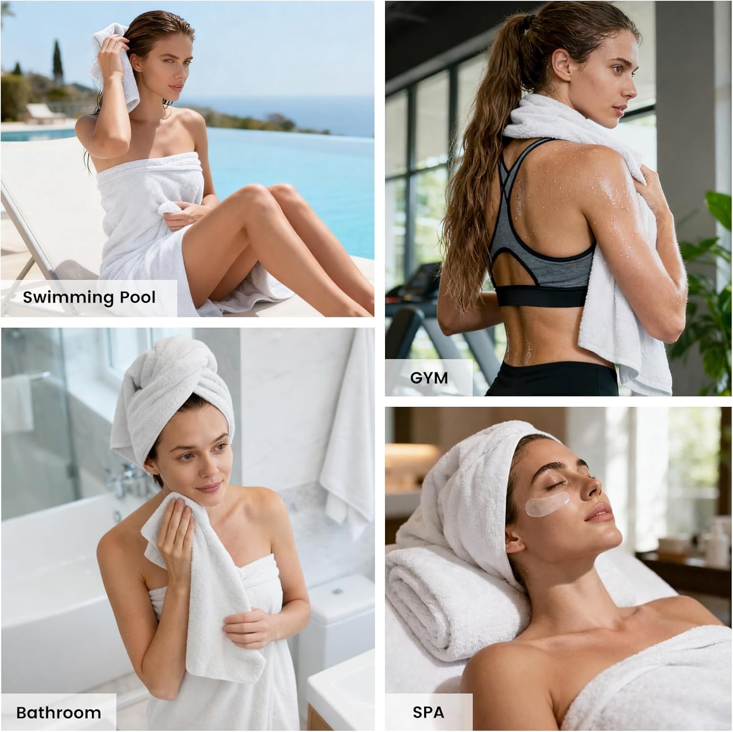 SEMAXE White Bath Towel Set, 100% Cotton Bathroom Towels with Hanging Loops, Luxury 8 Piece Towel Set Include 2 Bath Towels, 2 Hand Towels, 4 Washcloths - Image 5