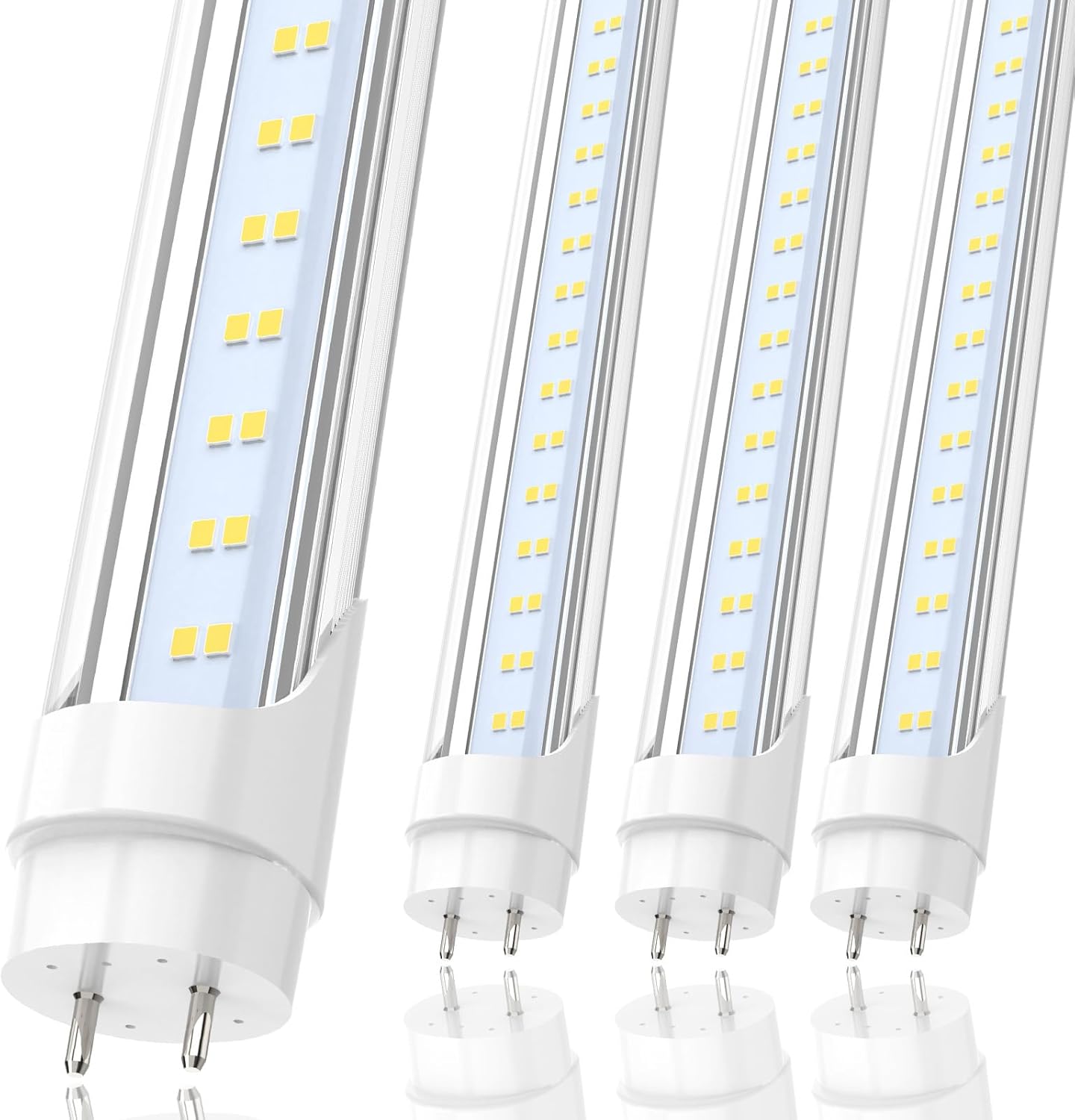 JESLED 4FT LED T8 Type A+B Tube Lights, 24W(65W Equivalent), 3200LM, 5000K, Single or Double End Powered, Plug and Play or Ballast Bypass, 4 Foot T10 T12 Fluorescent Bulbs Replacement, Clear(4-Pack)