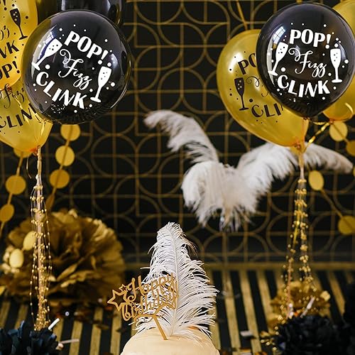 Miniatura 3 de Impresionantes globos de látex impresos con texto en inglés "Happy New Year", color negro, plateado y dorado, 12 pulgadas (paquete de 15), calidad
