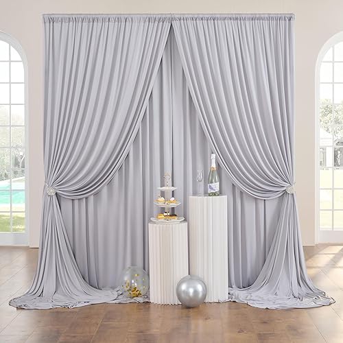 Miniatura 1 de Cortinas de fondo plateadas de 10 x 10 pies, sin arrugas, no se transparentan, cortinas de fondo de poliéster plateado para decoración de fiestas