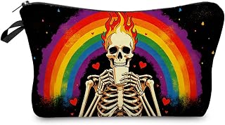 Livel lhood Rainbow Skeleton Makeup Bag Cute Small Makeup Organizer Bag Travel Toiletry Zipper Pouch Cosmetic Bag Rainbow Skeleton Halloween Present for Women