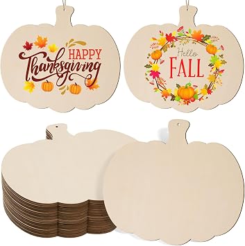 AWIZOM 12 Pcs Wooden Pumpkin Cutouts Unfinished Wood Fall Pumpkin Ornaments Blank Wooden Thanksgiving Pumpkin Signs for DIY Crafts Project Halloween Autumn Harvest Home Hanging Decorations,7.87x7.09