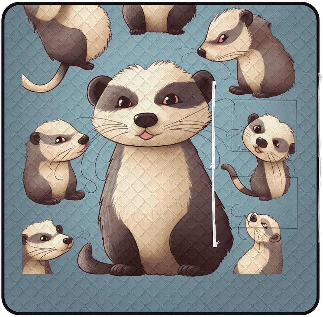Hairy Ferret Picnic Blanket with Zipper Water Resistant Sand Free Picnic Mat Washable Foldable Easy Carry Beach Blanket for Lawn Beach Hiking Camping