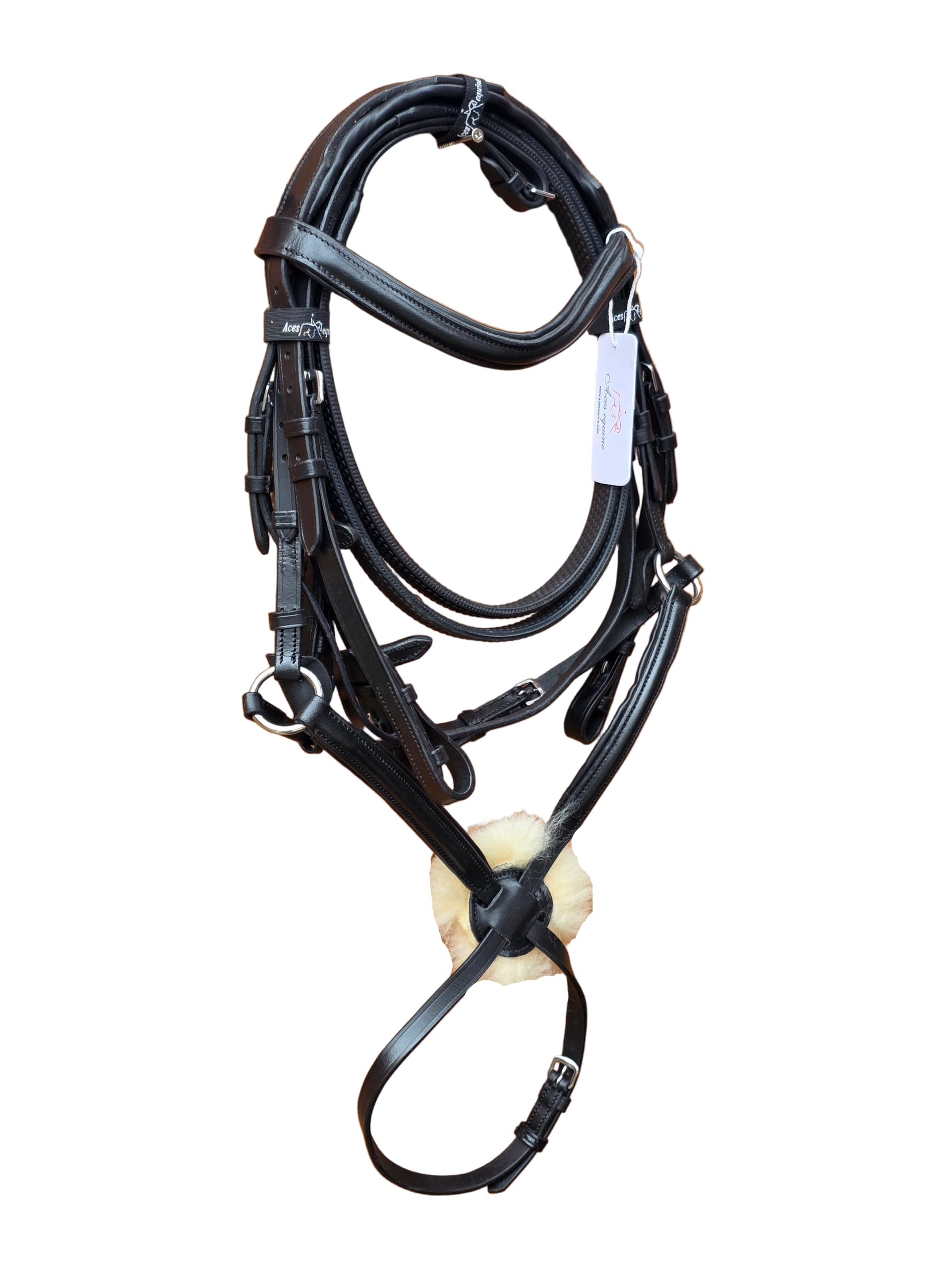 Premium Black Mexican Grackle Horse Bridle Soft Padded Leather with Noseband and Rubber Reins (Cob)