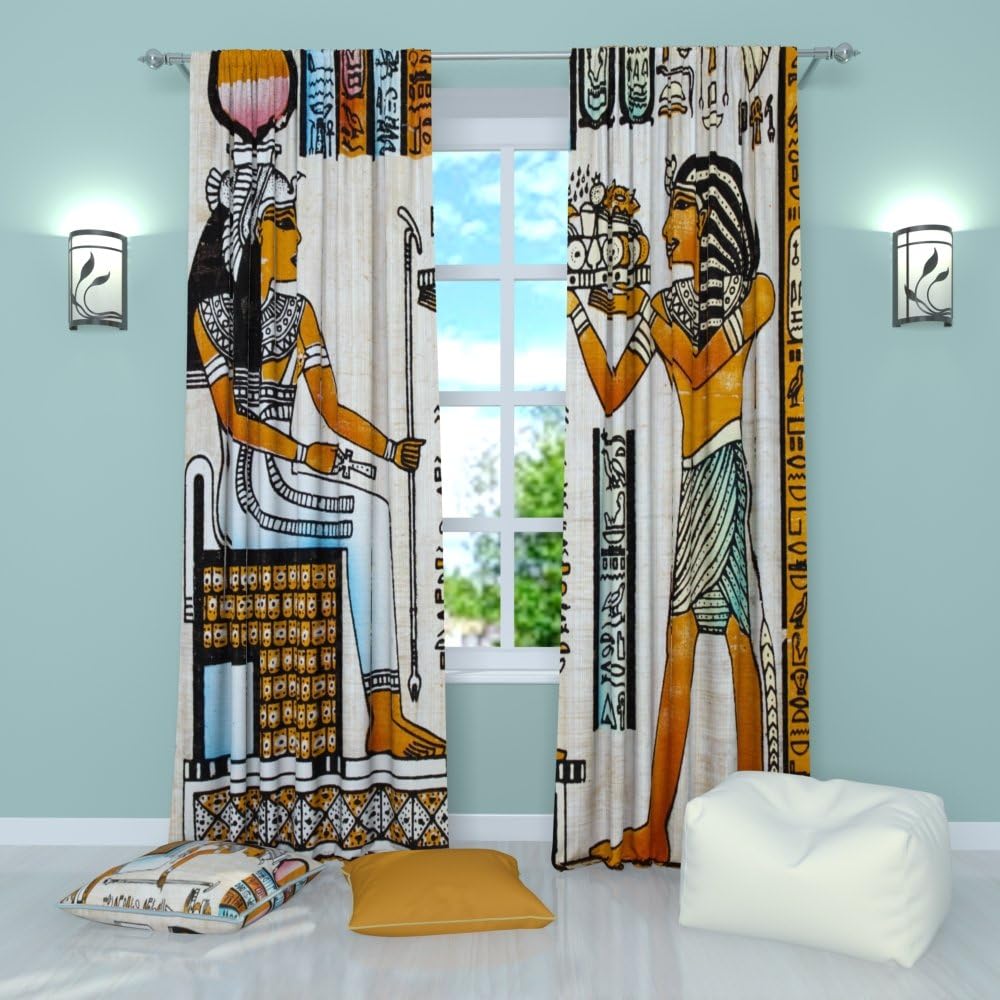 Factory4me Ancient Curtains Egyptian Drawings. Window Curtain Set of 2 Panels Each W52 x L96 Total W104 x L96 inches Drapes for Living Room Bedroom Kitchen