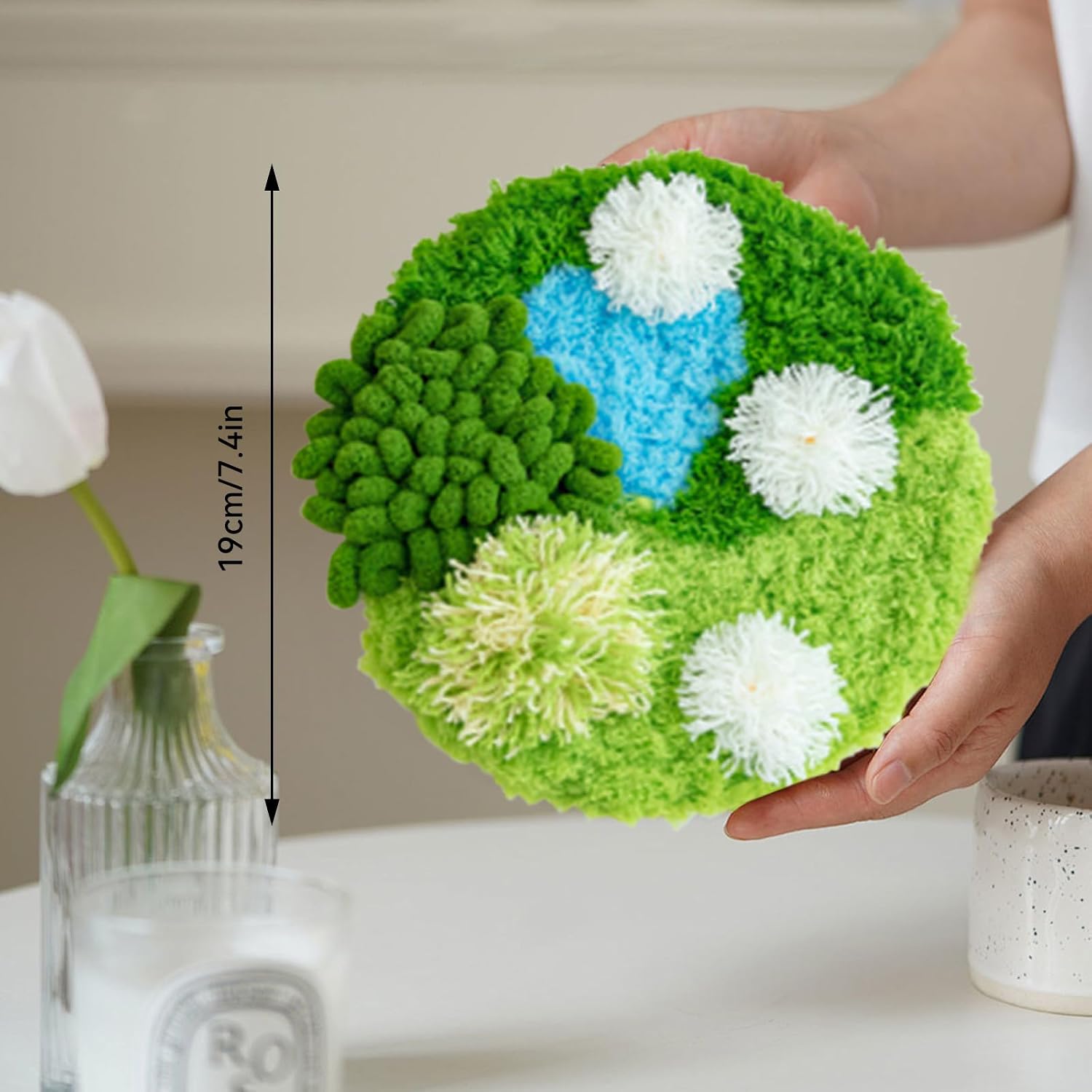 Lengba 3D Moss Coaster Kit - 2-Piece Beginner Friendly Set, Latch Hook Kits for Adults, DIY Craft Hobbies for Women, Creative Gift for Women