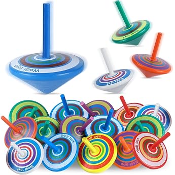 LISOPO Party Bag Children's Birthday Wooden Spinning Top Toy Colourful Toy Spinning Top Party Bag Filler Party Decoration Accessories 15