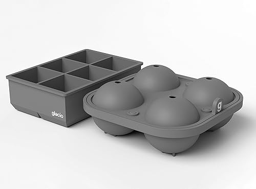 Miniatura 10 de glacio Combo de moldes para cubitos de hielo grandes, juego de cubos de hielo gigantes y moldes de esfera de hielo grandes, moldes para cubitos de