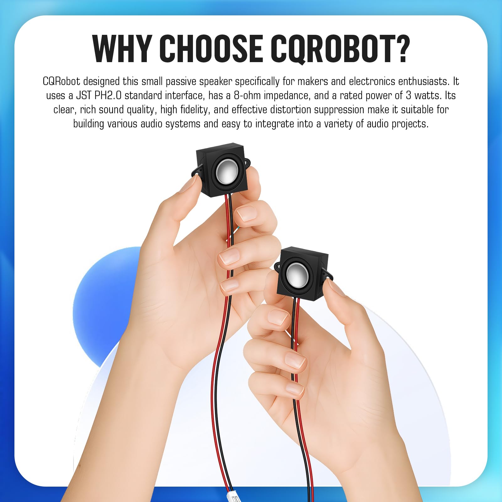 CQRobot 2 Pièces Haut-parleurs Miniatures de 8 Ohms et 3 Watts 28 * 31 mm avec Câble de Connecteur JST-PH 2,0 mm de 15 cm, Compatibles avec Arduino, Adaptés aux Petits Projets Electroniques.