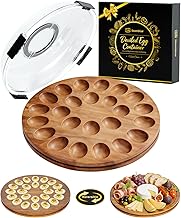 Sevenblue Acacia Wood Deviled Egg Containers with Lid and Handle, Portable Deviled Egg Platter for Easter, Potlucks & Party, Reversible Charcuterie Board Cutting Board