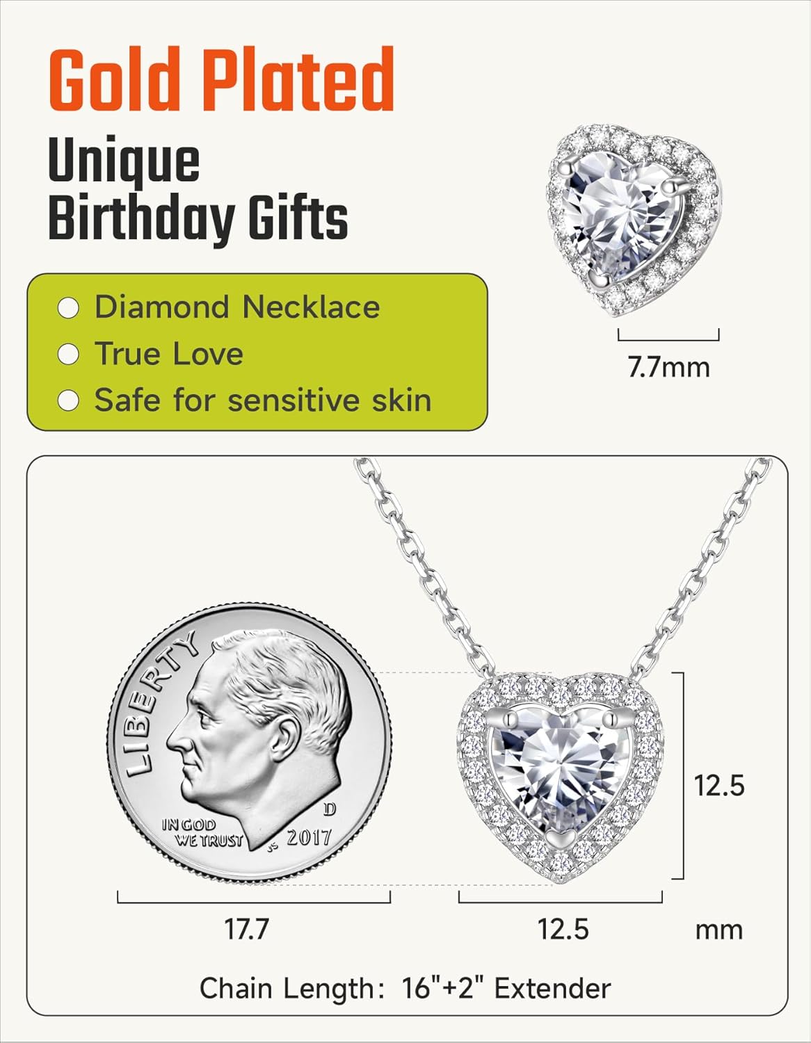 14K Gold Plated Crystal Solitaire 1.0 Carat(6.5mm) Birthstone Pendant Cubic Zirconia Necklace, Dainty Necklace for Women, Birthday Mother's Day Gifts - Image 3