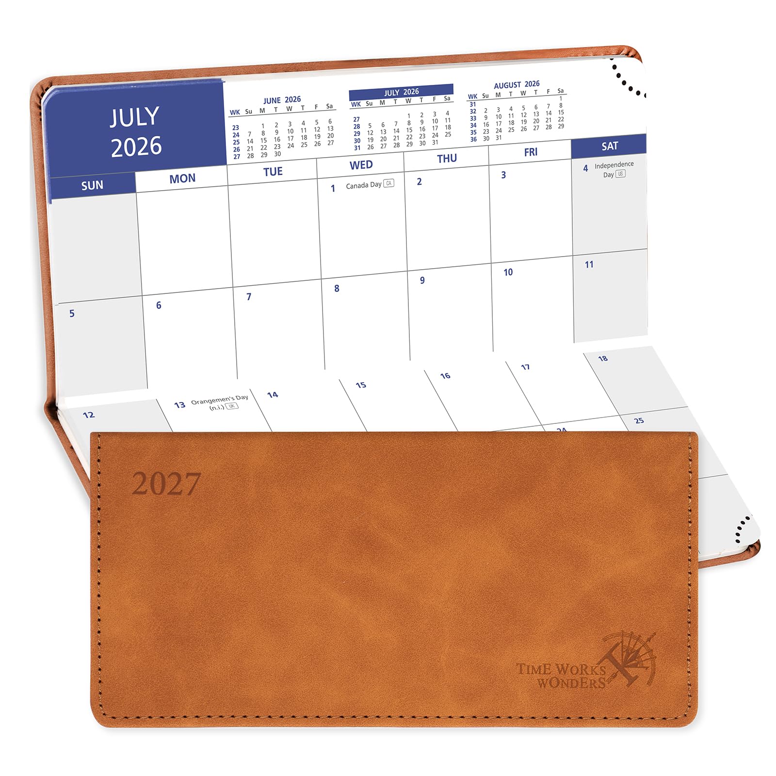 POPRUN Month to View Pocket Academic Diary 2026-2027 17.5x8 cm Slim Purse Size (18-Month: Jul'26 - Dec'27) Monthly Planner For Bag, PU Leather(Brown)