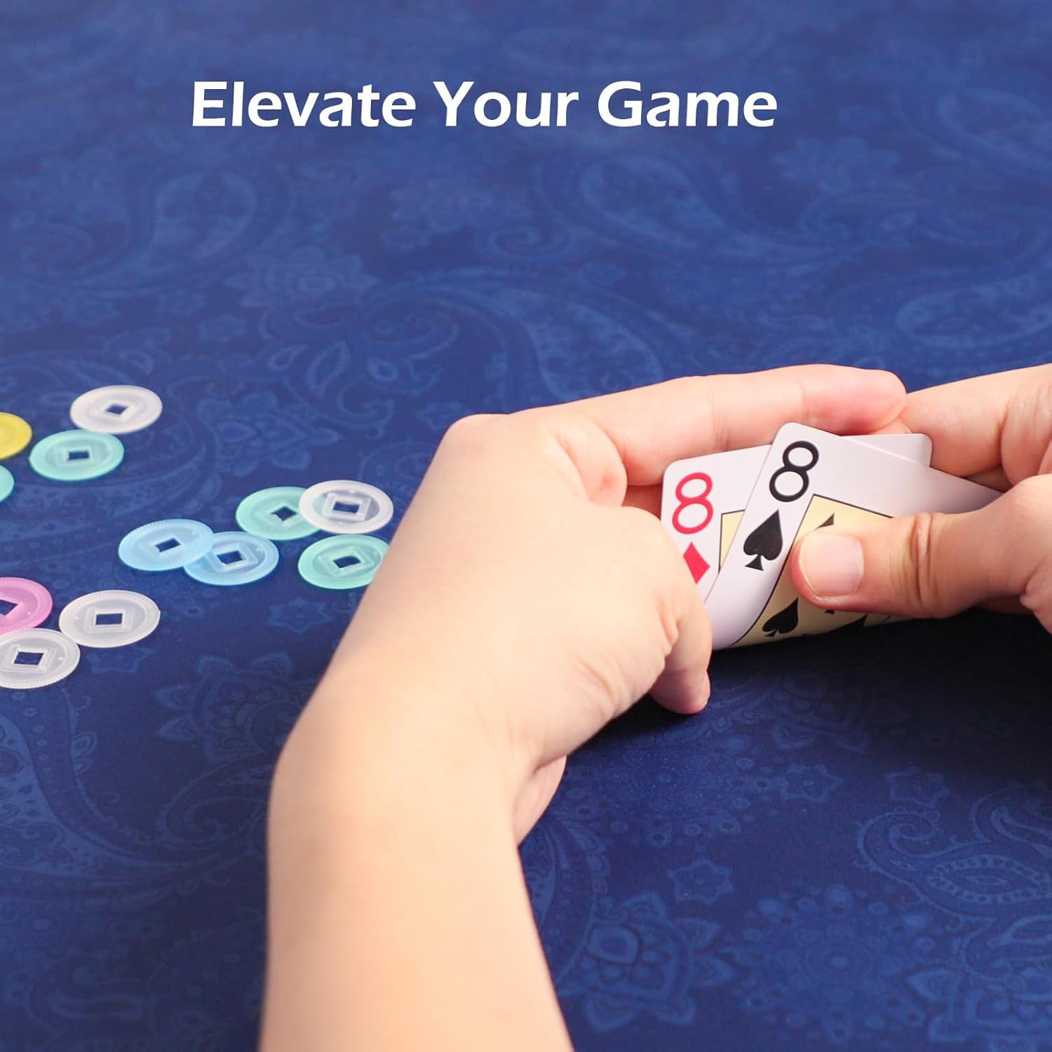 Mahjong Mat, Mahjong Table Mat with Prints & Extra Dice, for Poker, Card, Mahjong, Dominoes Games (Blue, 31.5 inches)
