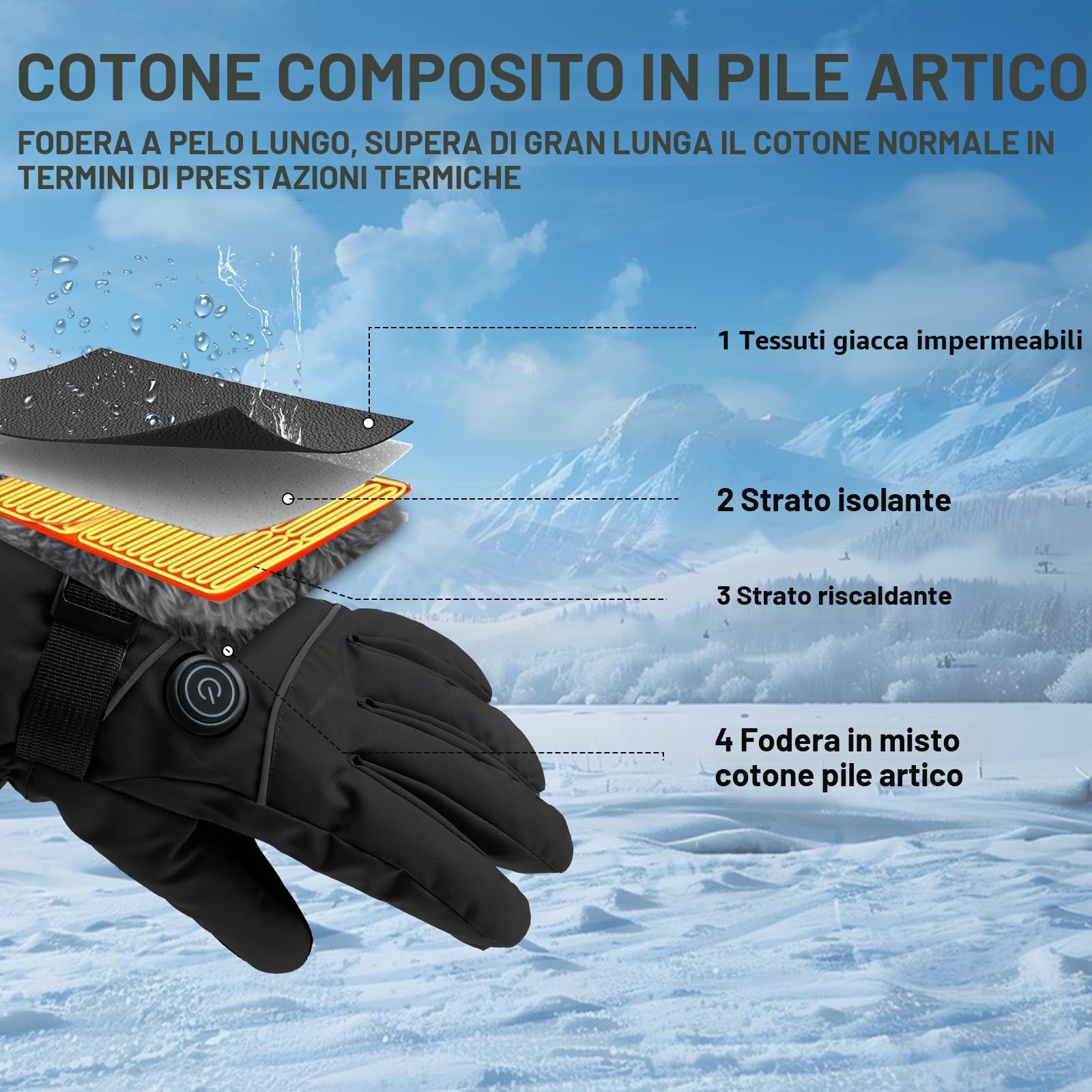 Guanti riscaldati per uomo e donna, 7,4 V, 5000 mAh, 3 livelli di riscaldamento, guanti riscaldanti elettrici, guanti riscaldati per ciclismo, sci, escursionismo, caccia