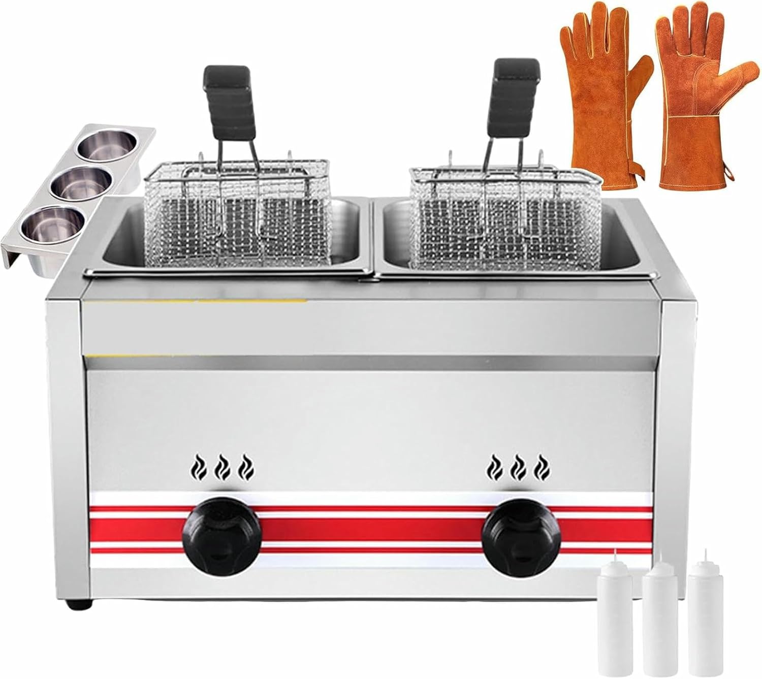Commercial Fryer with Double Tank - Countertop Electric Fryer with Removable Baskets and Tapas - Stainless Steel Fryer for Gloves - Power Control ~/