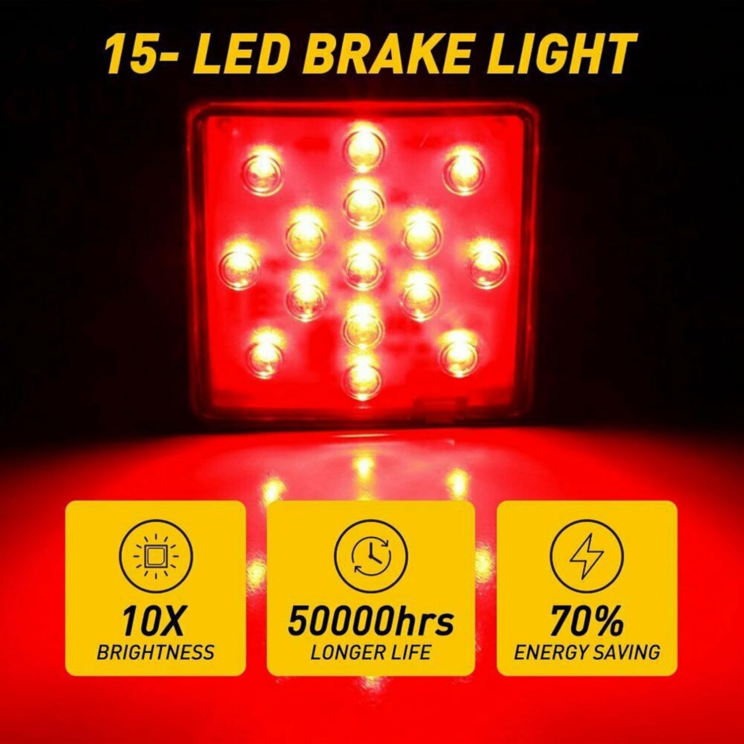 5pcs 2Inch Smoked 15-LED Brake Light DRL Trailer Hitch Cover Fit Towing & Hauling with Pin 12V