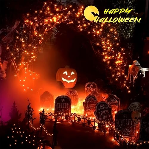 Miniatura 5 de YEGUO Paquete de 4 luces solares naranjas impermeables para exteriores, cada 33 pies, 100 luces LED solares, 8 modos de luces solares