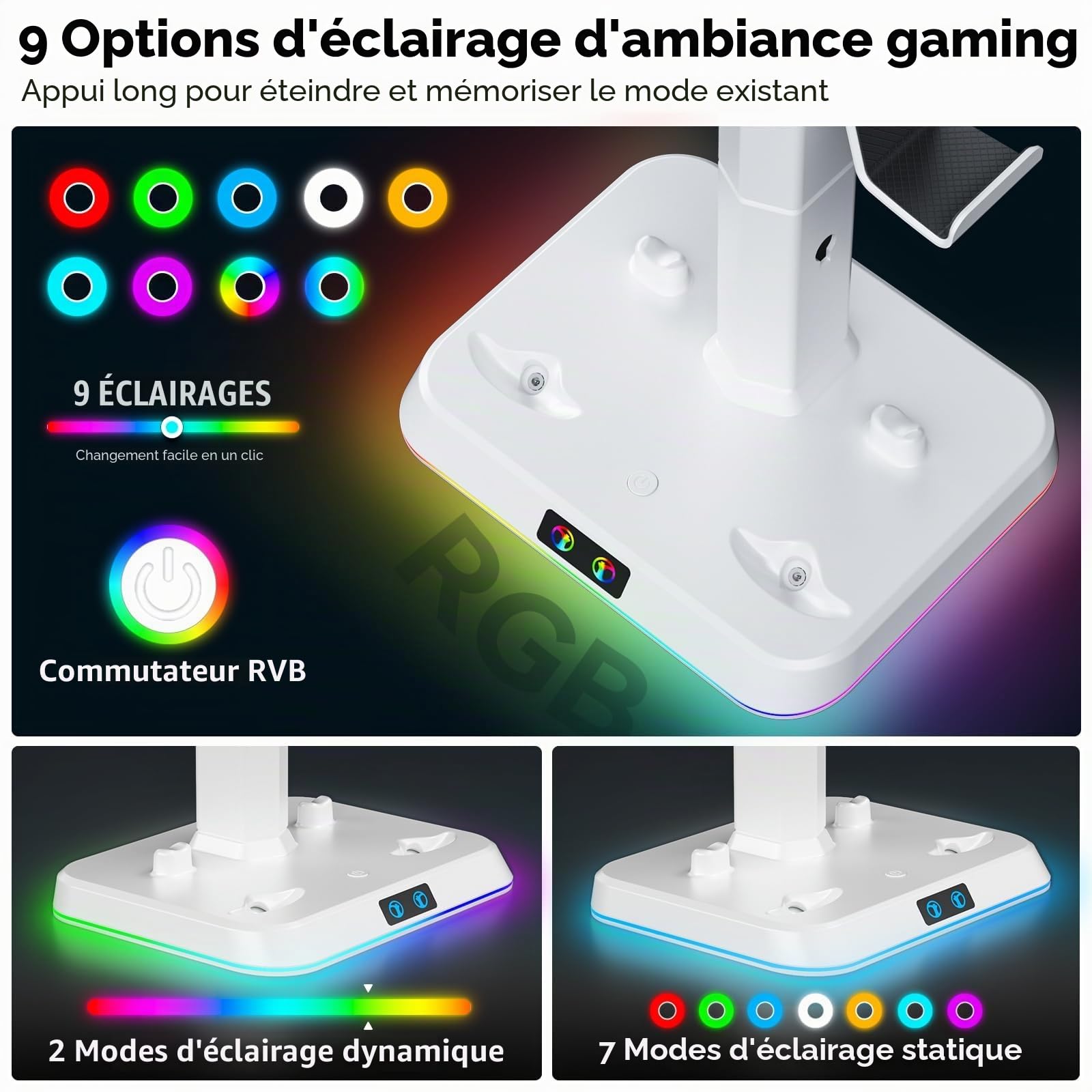Kosker Support de Charge Multifonctionnel pour PS VR2 avec Rangement Étagère, Station de Charge Rapide Magnétique pour Manettes PlayStation VR, Accessoires pour Casque VR et Manettes