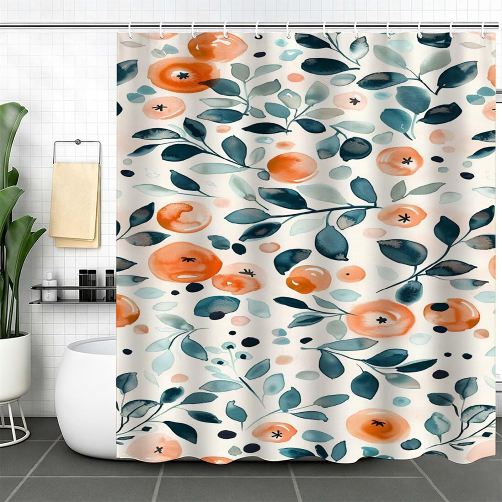 Duschvorhang 230x180cm, Duschvorhang Badewanne Beige, Shower Curtain mit Ösen und 12 Duschringen, Beschwerter Saum, Maschinenwaschbar, Schnell Trocknend, Wasserdicht Polyester, ländlich J-767