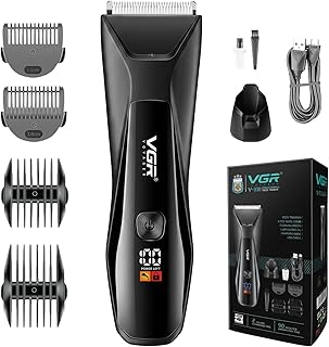 VGR 938 Afeitadora Íntima para Hombre Inalámbrica, Recortadora Corporal con Cuchillas de Cerámica, Bodygroom con Base de Carga, Pantalla LED, IPX7 Impermeable y Luz LED, Negro