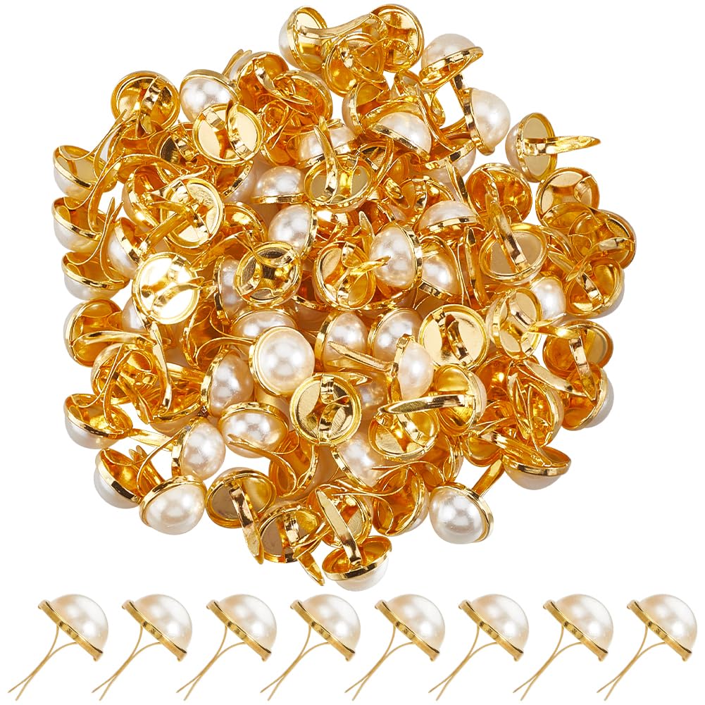 SUNNYCLUE 100Pcs Mini Metal Brads Pearl Brad Bulk Golden Iron Flat Round White Imitation Pearls Split Pins Paper Fastener Brads for Scrapbooking Card Making Wedding Decoration DIY Crafts Supplies