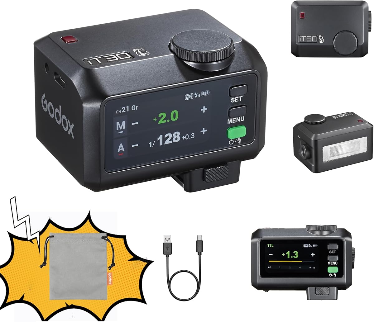 GODOX IT30Pro TTL Mini Camera Flash Light,Full-Color Touchscreen,HSS 1/8000 Second,2.4GHz X System,Built-in Diffuser and Battery IT30PRO-S (for Sony)